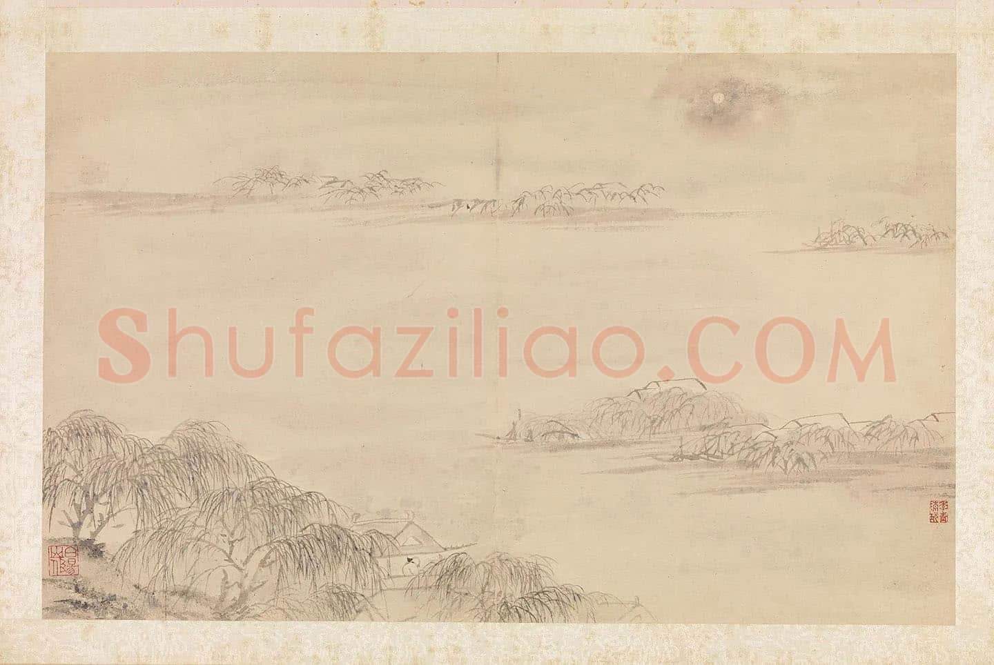 陈淳月景山水《柳浦清光图》