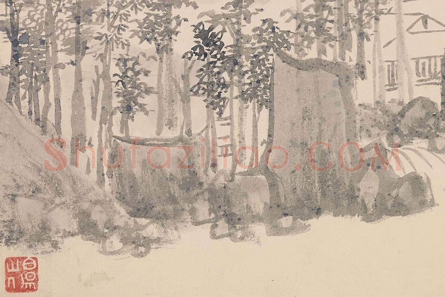 陈淳山水画《层岩丛木图》局部 (3)