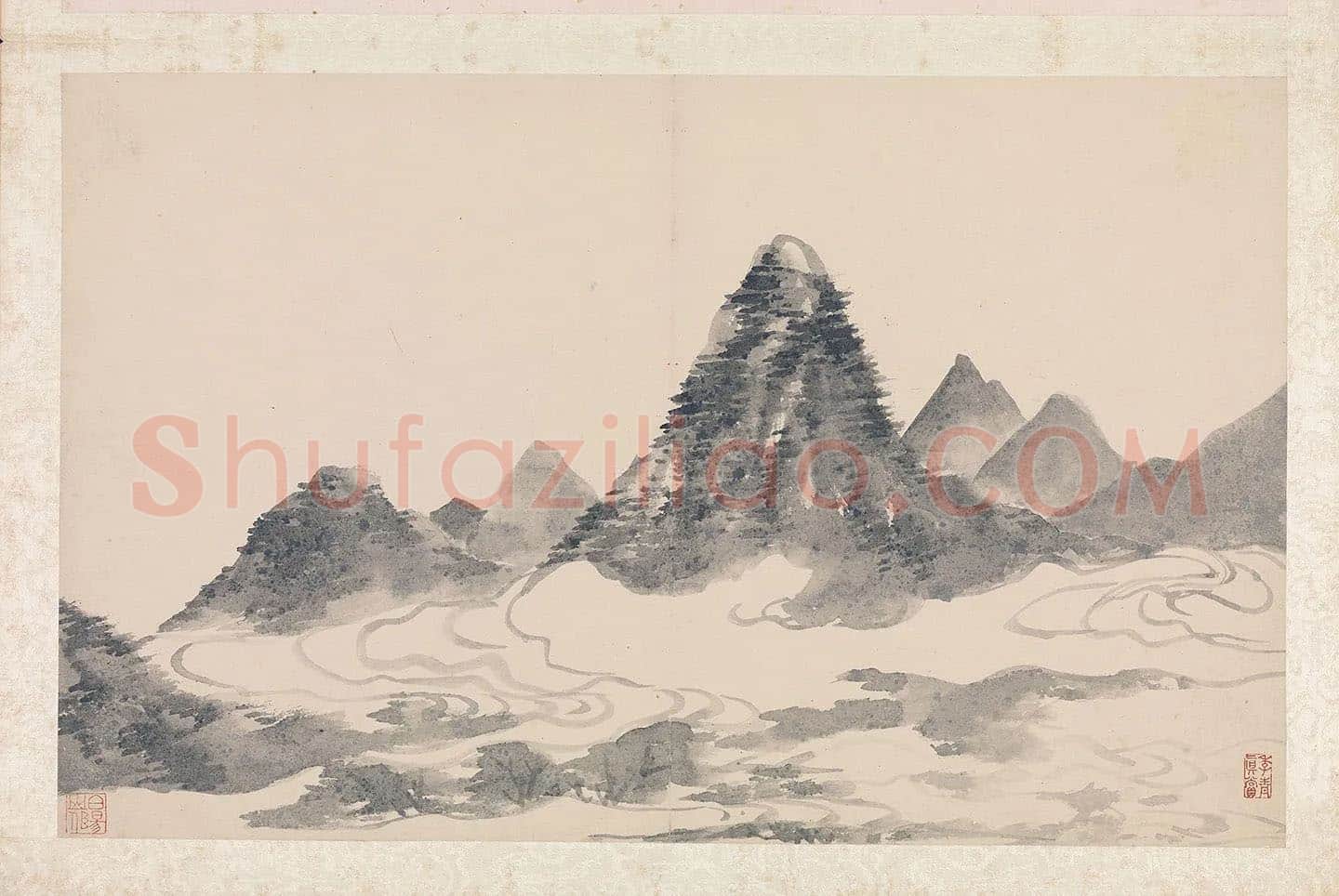 陈淳水墨山水画《云峰湿翠图》页