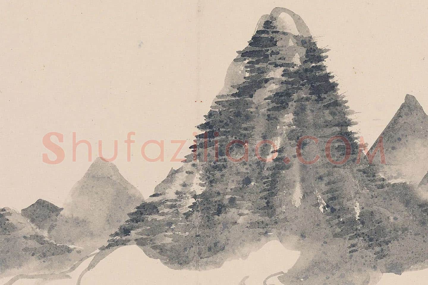 陈淳水墨山水画《云峰湿翠图》局部 (2)