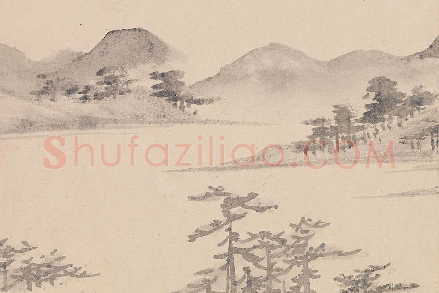 陈淳水墨山水画《岩松浮霭图》 (2)