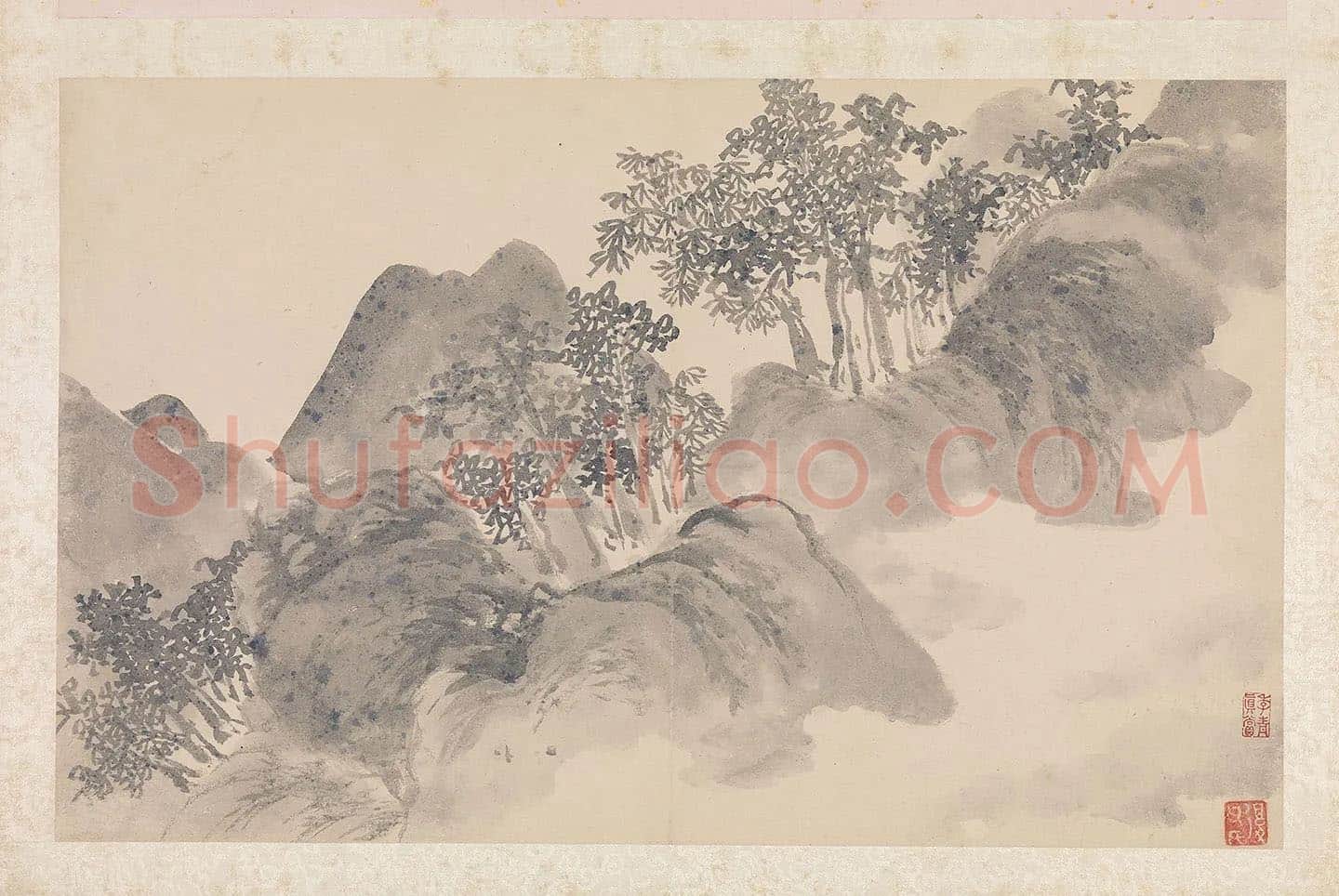 陈淳水墨山水《林籁传风图》