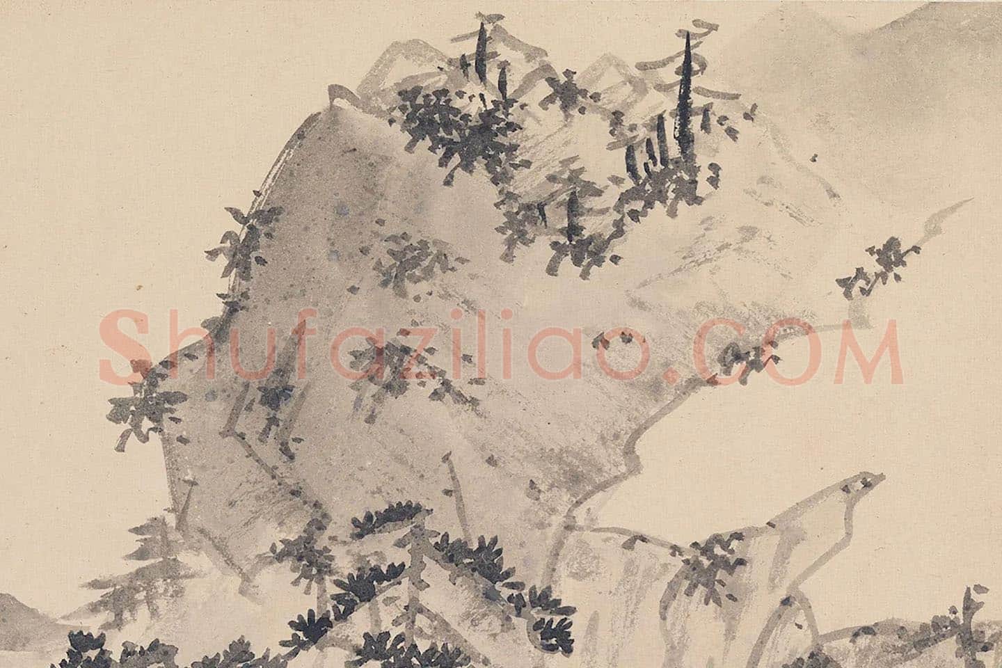 陈淳水墨山水画《岩松浮霭图》 (3)