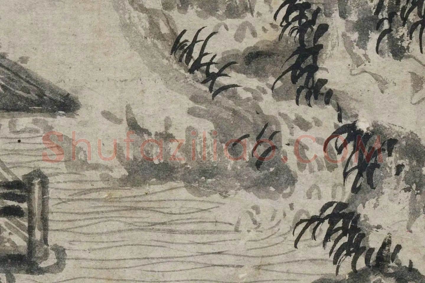 赵原山水画《溪亭秋色图》高清大图局部 (3)