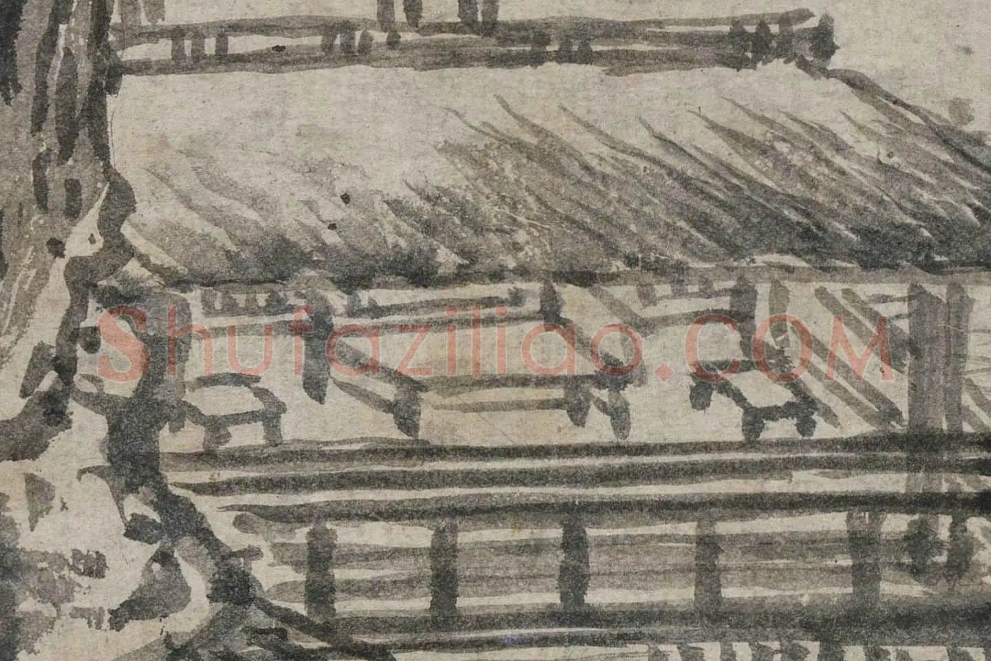 赵原山水画《溪亭秋色图》高清大图局部 (4)