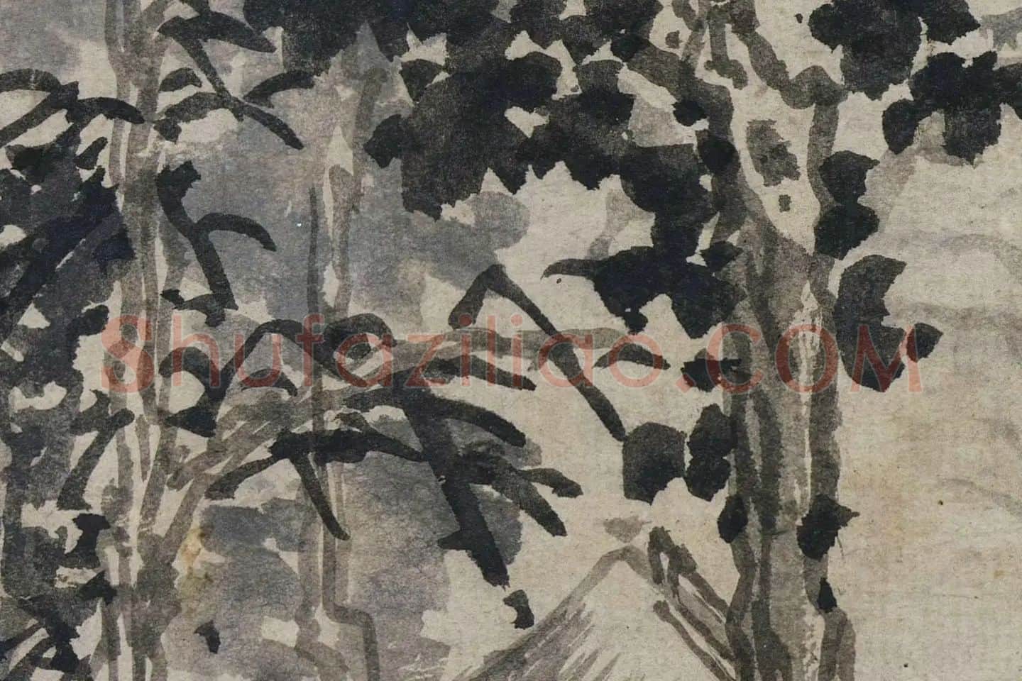 赵原山水画《溪亭秋色图》高清大图局部 (5)