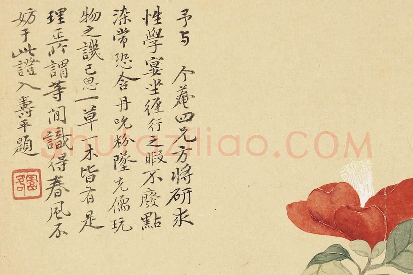 恽寿平花卉《山茶花》局部 (1)