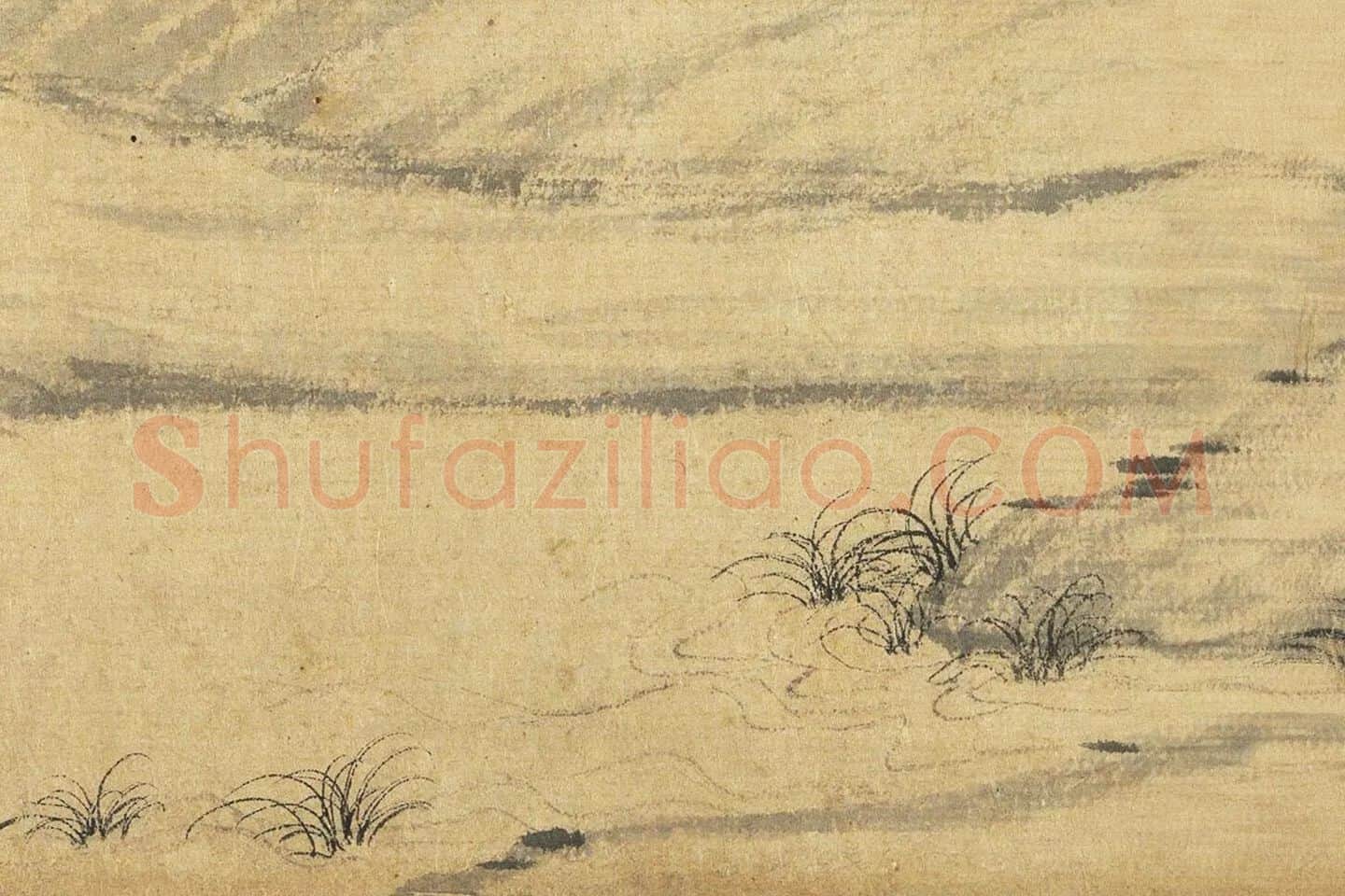 管道升水墨画《烟雨丛竹图》高清大图局部 (1)