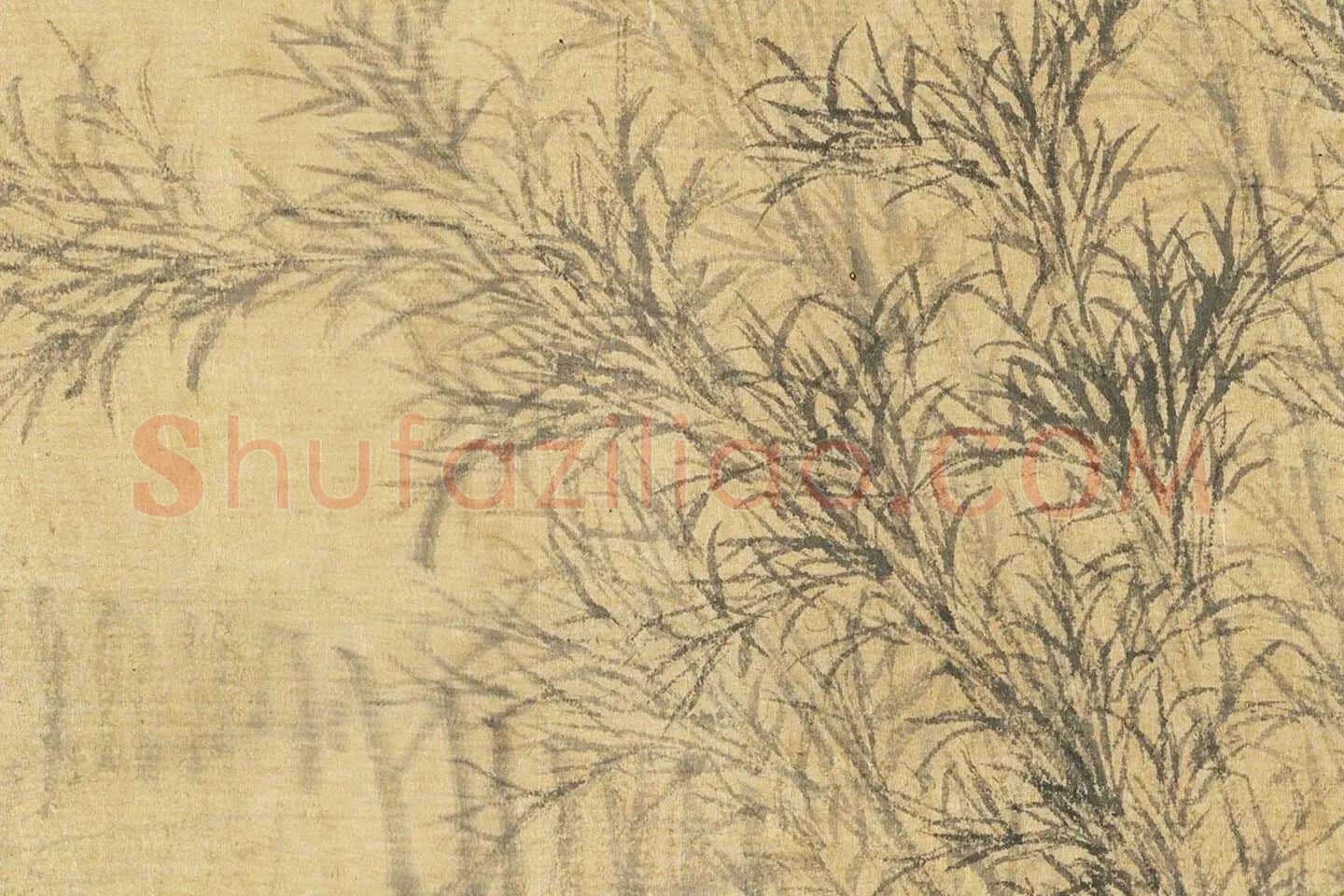 管道升水墨画《烟雨丛竹图》高清大图局部 (2)