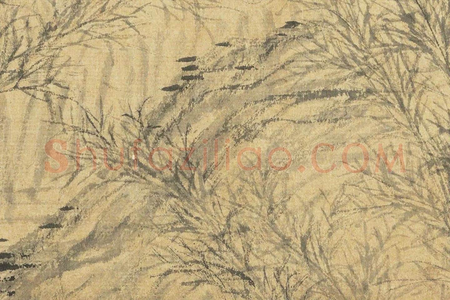 管道升水墨画《烟雨丛竹图》高清大图局部 (3)
