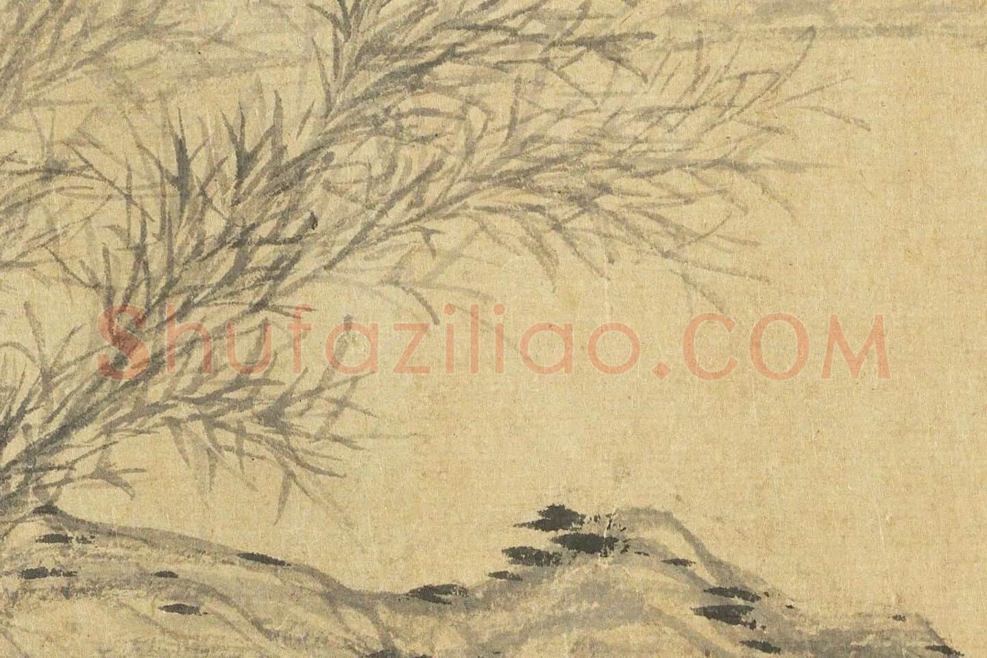 管道升水墨画《烟雨丛竹图》高清大图局部 (4)