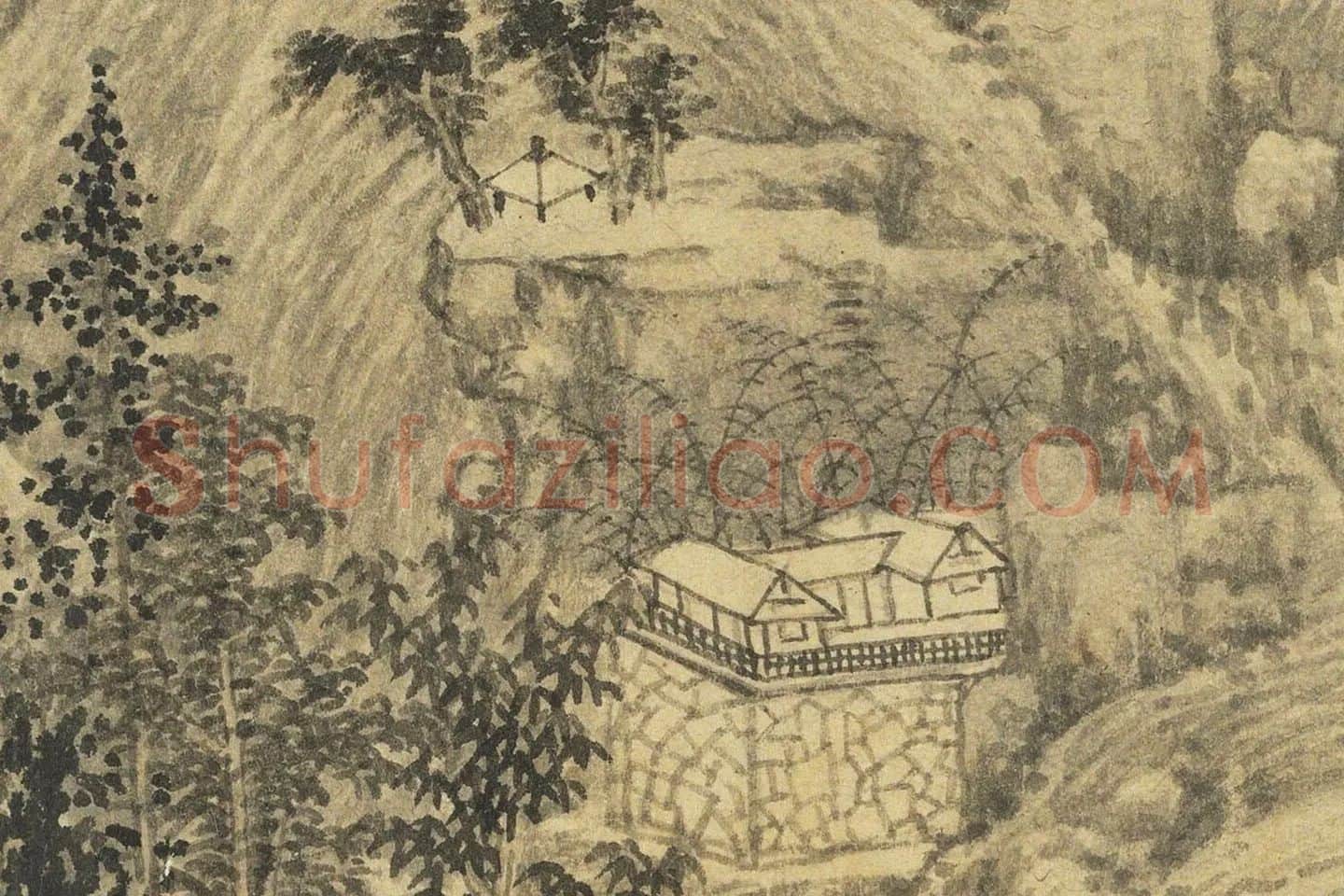 马琬水墨山水画《春山清霁图》高清大图局部 (1)