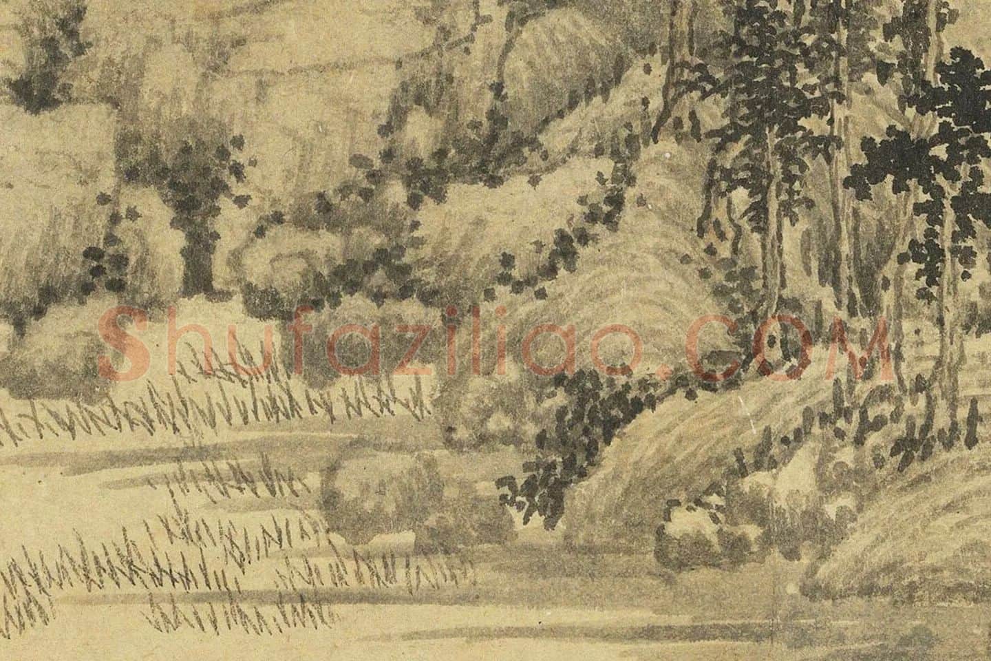 马琬水墨山水画《春山清霁图》高清大图局部 (2)