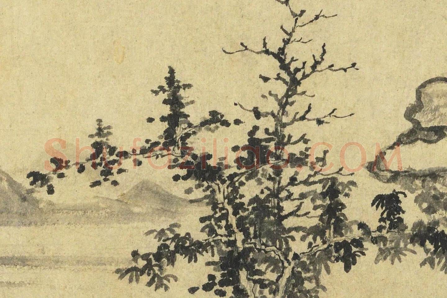 林卷阿水墨山水高清大图局部 (3)