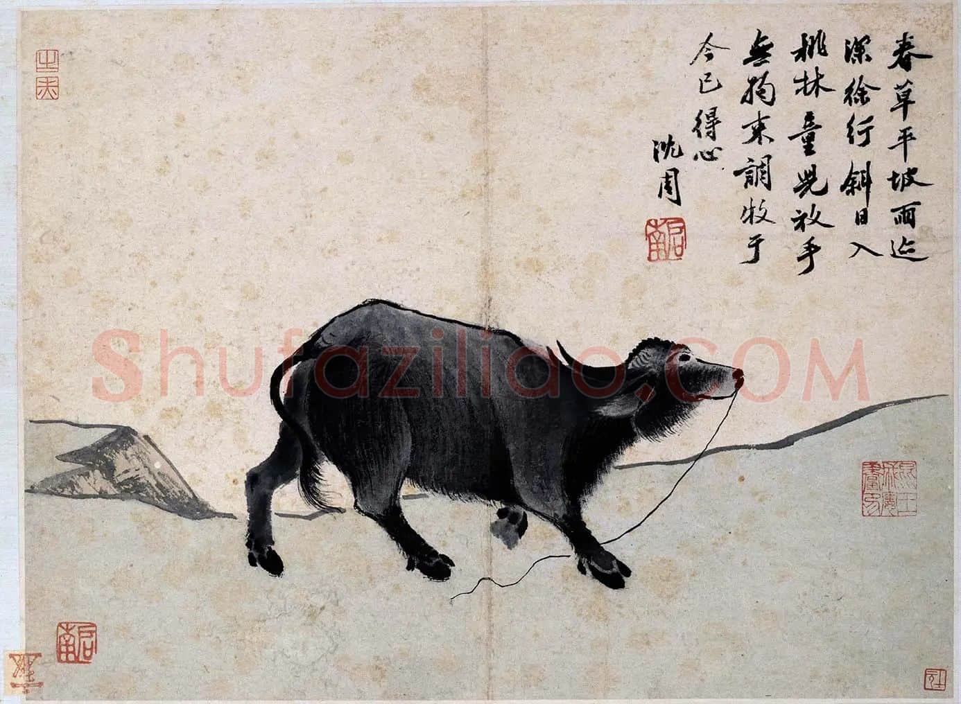 沈周水墨画《平坡散牧图》