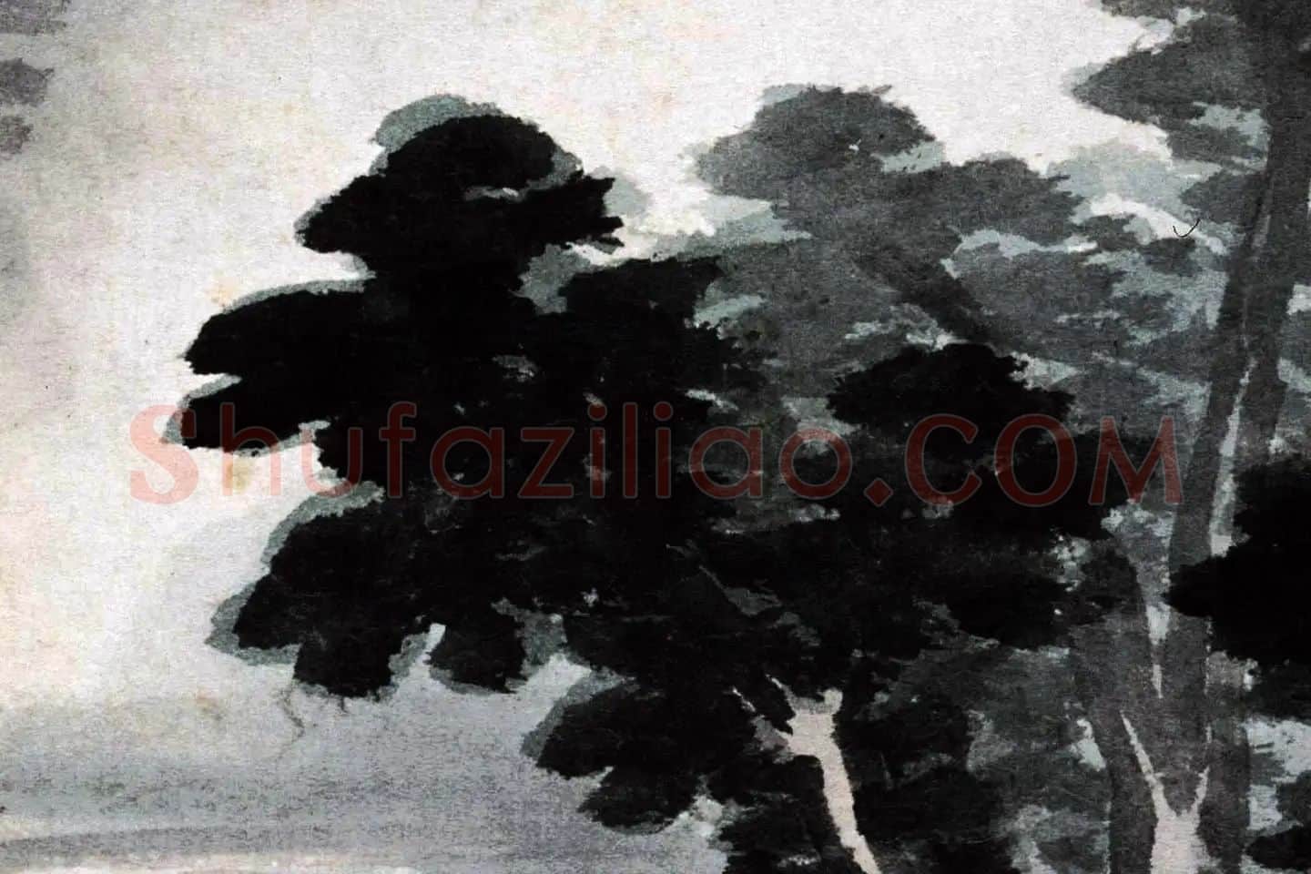 沈周水墨山水画《仿米芾山水》高清大图局部 (2)