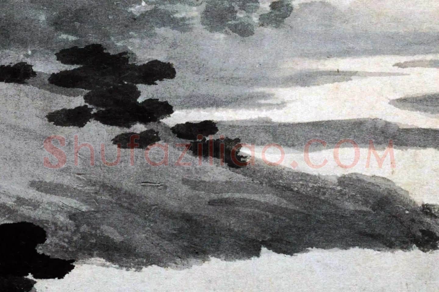 沈周水墨山水画《仿米芾山水》高清大图局部 (3)