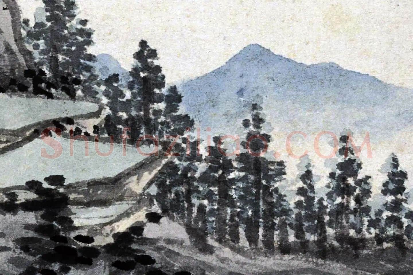 沈周水墨画山水《江山坐话图》高清大图局部 (7)