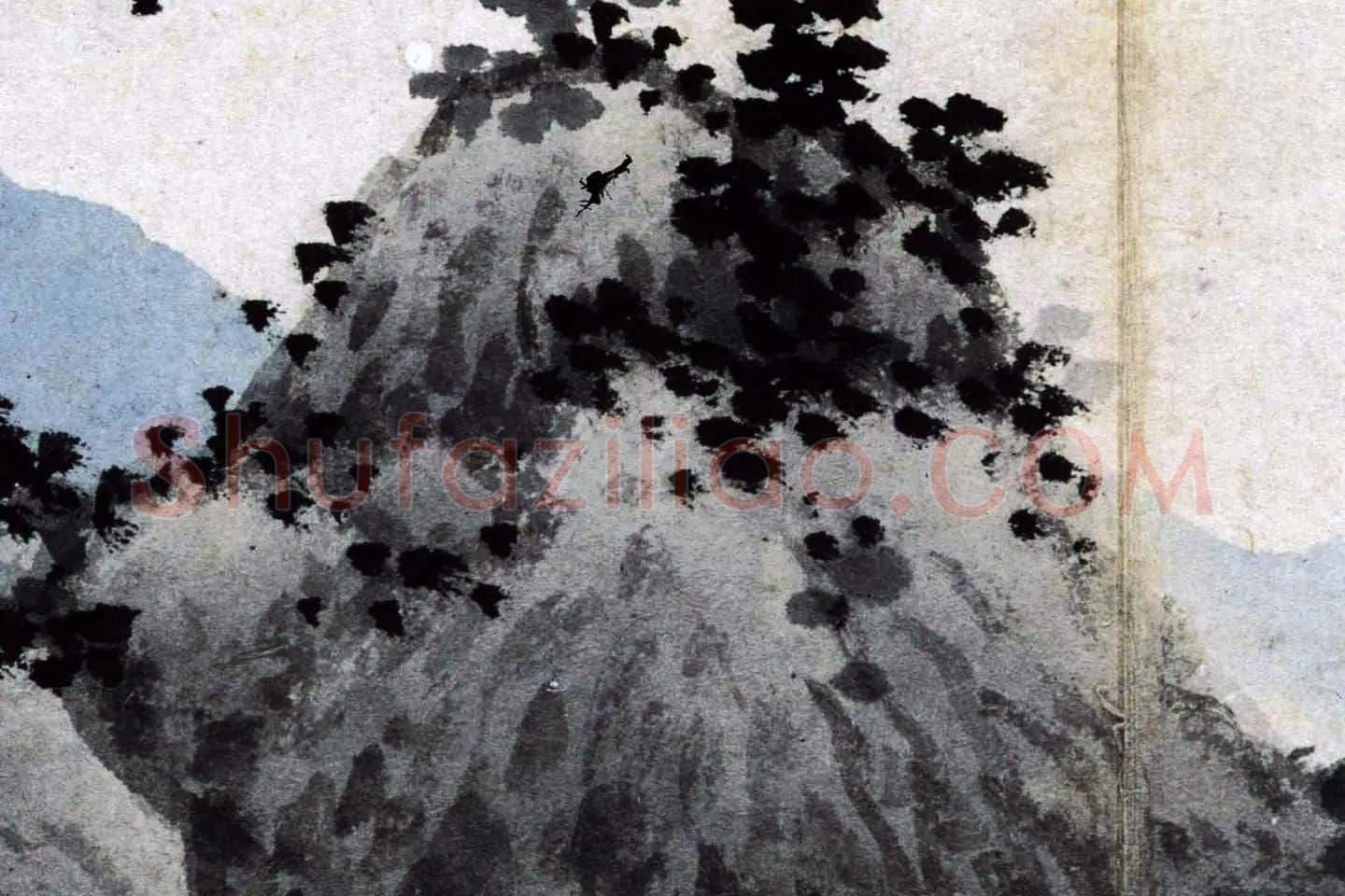 沈周水墨山水画《秋江钓艇图》高清大图局部 (5)