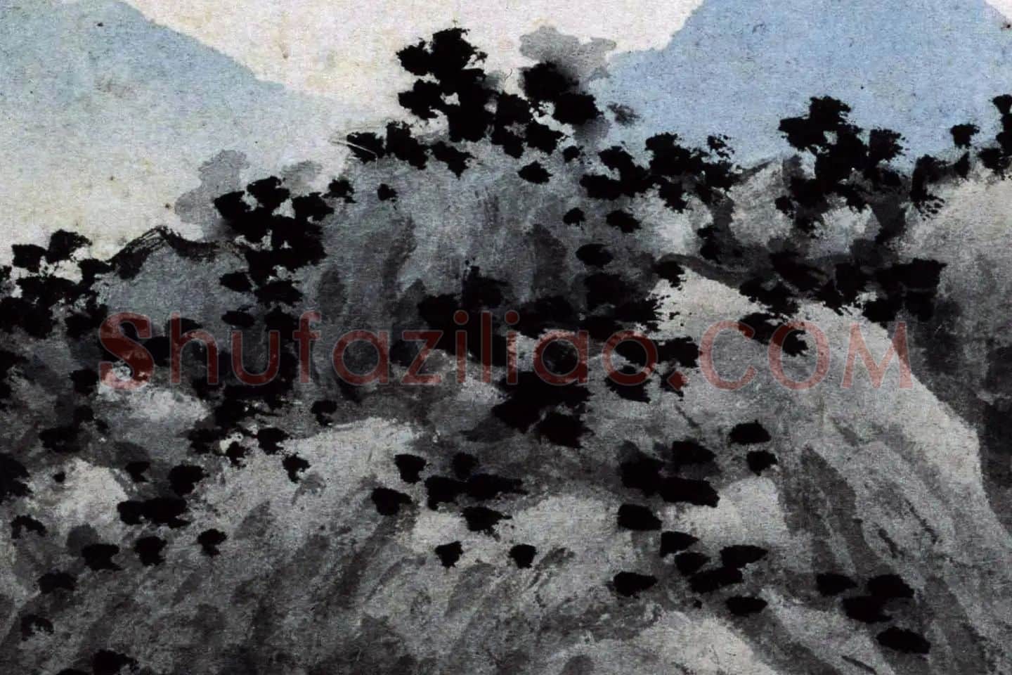 沈周水墨山水画《秋江钓艇图》高清大图局部 (6)