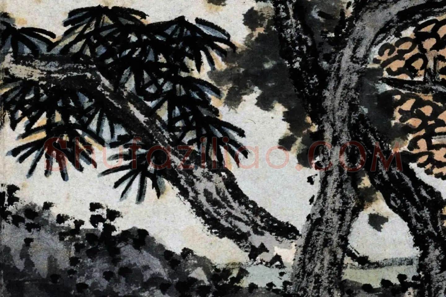 沈周山水人物画《秋山读书图》高清大图局部 (3)