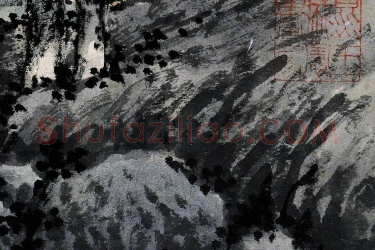 沈周山水人物画《秋山读书图》高清大图局部 (4)