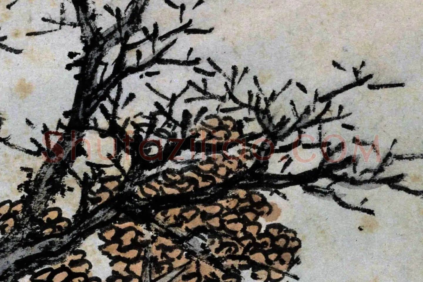 沈周山水人物画《秋山读书图》高清大图局部 (5)