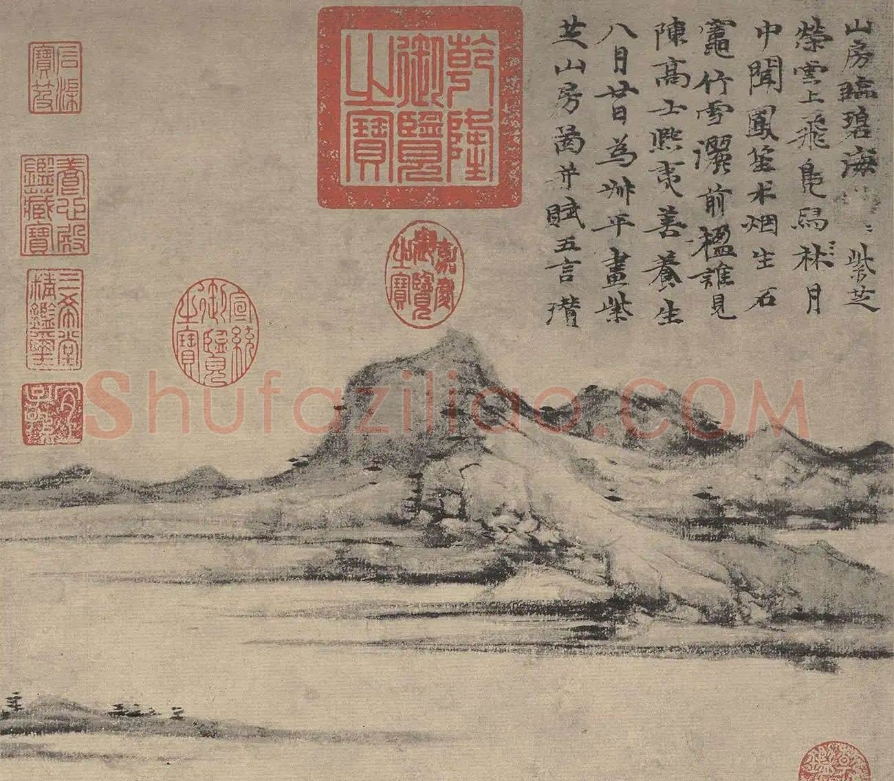 倪瓒山水画《瓒紫芝山房图》_01