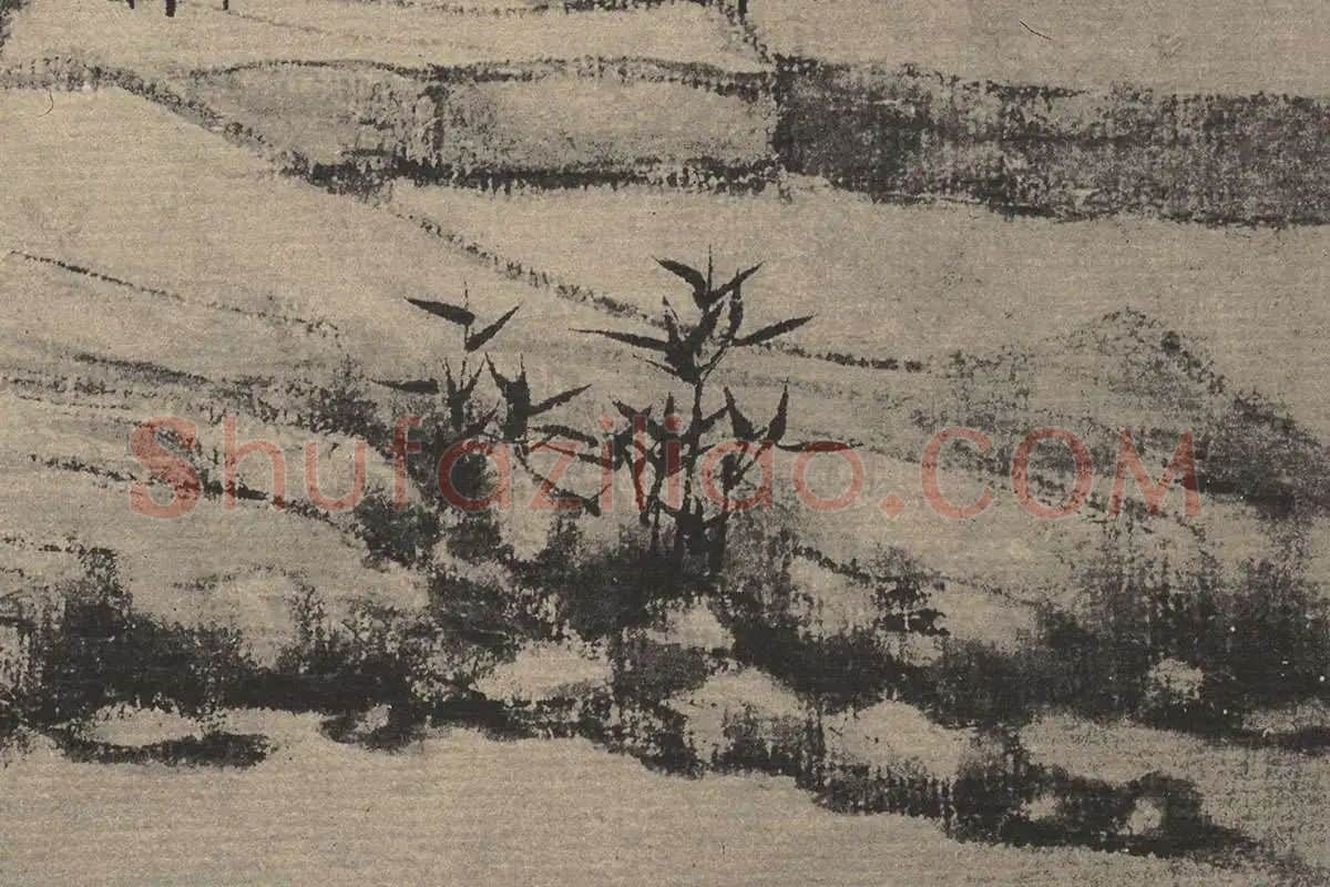 倪瓒山水画《瓒紫芝山房图》高清大图局部细节 (1)