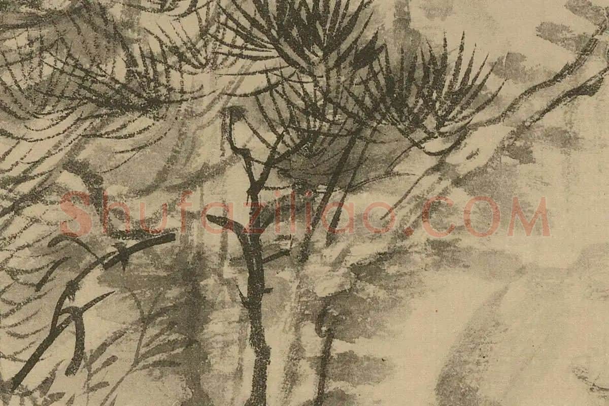清·恽寿平《仿倪瓒古木丛篁图》高清大图局部细节 (7)
