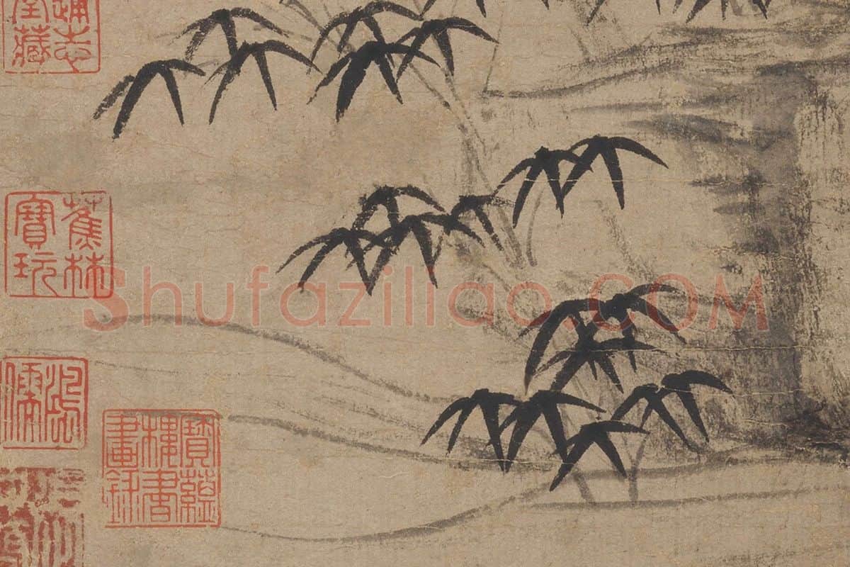 倪瓒《古木竹石图》高清大图局部细节 (3)