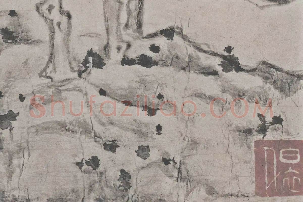 倪瓒山水画《秋亭嘉树图》高清大图局部细节 (1)