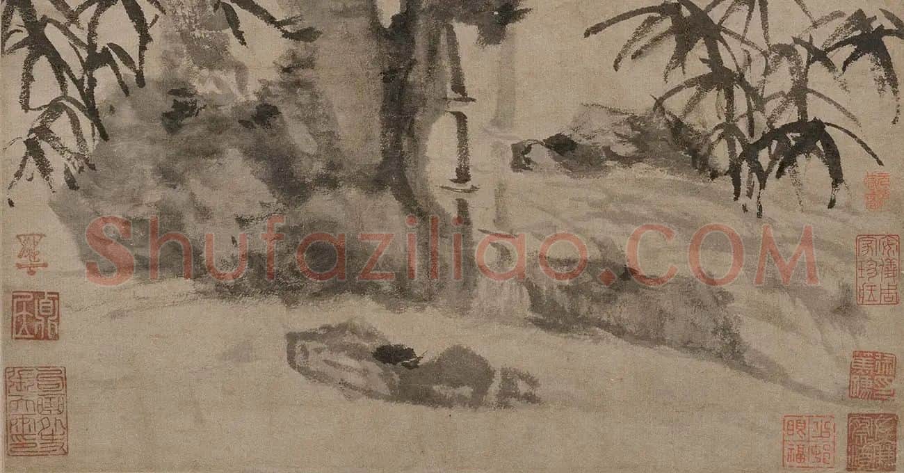 倪瓒梧竹秀石图_05