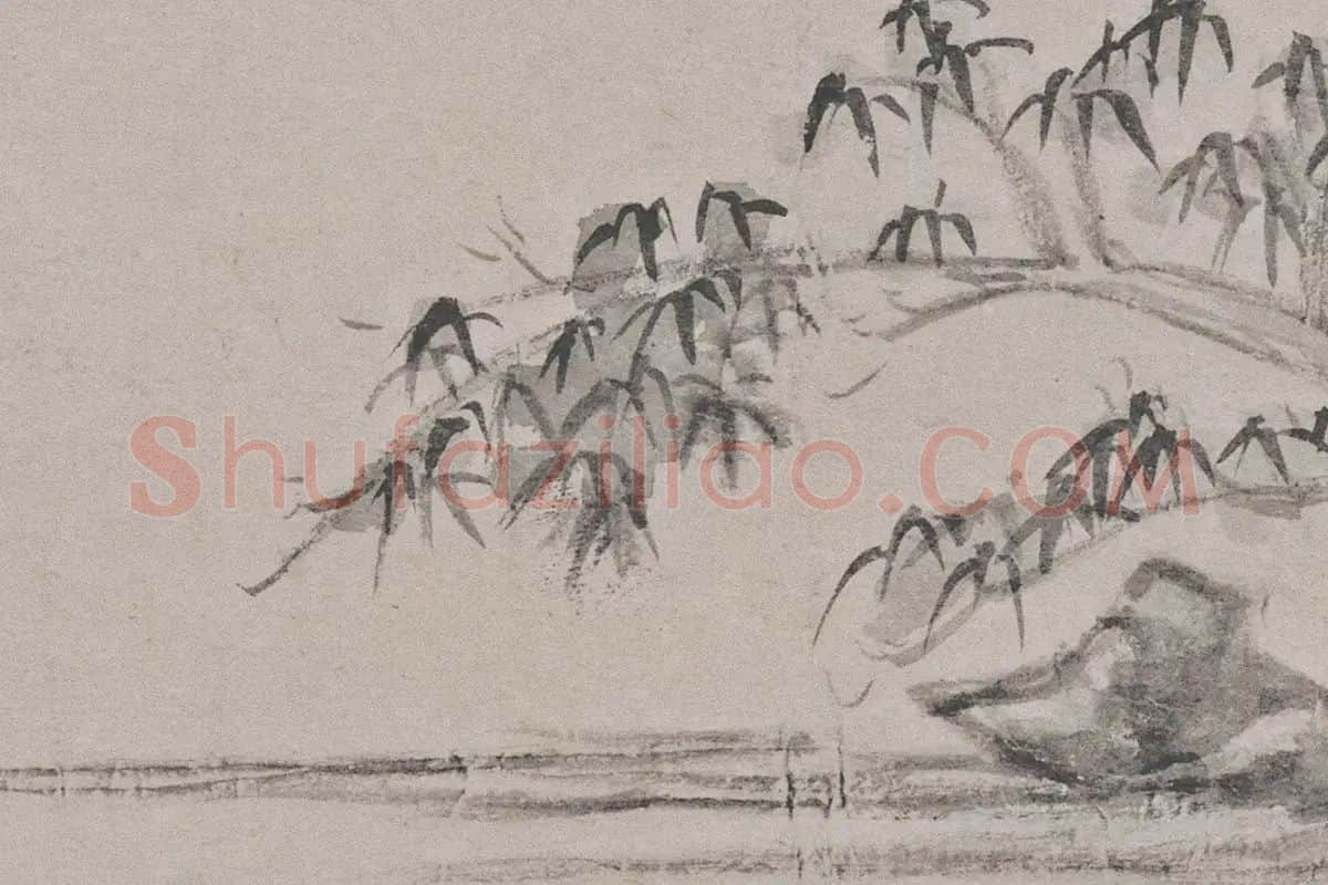 倪瓒山水画《秋亭嘉树图》高清大图局部细节 (6)