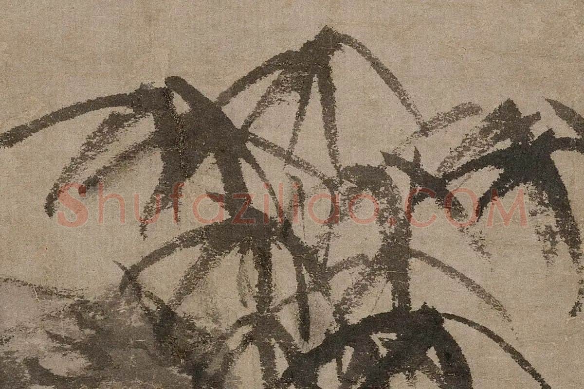 倪瓒水墨画《梧竹秀石图》高清大图局部细节 (3)