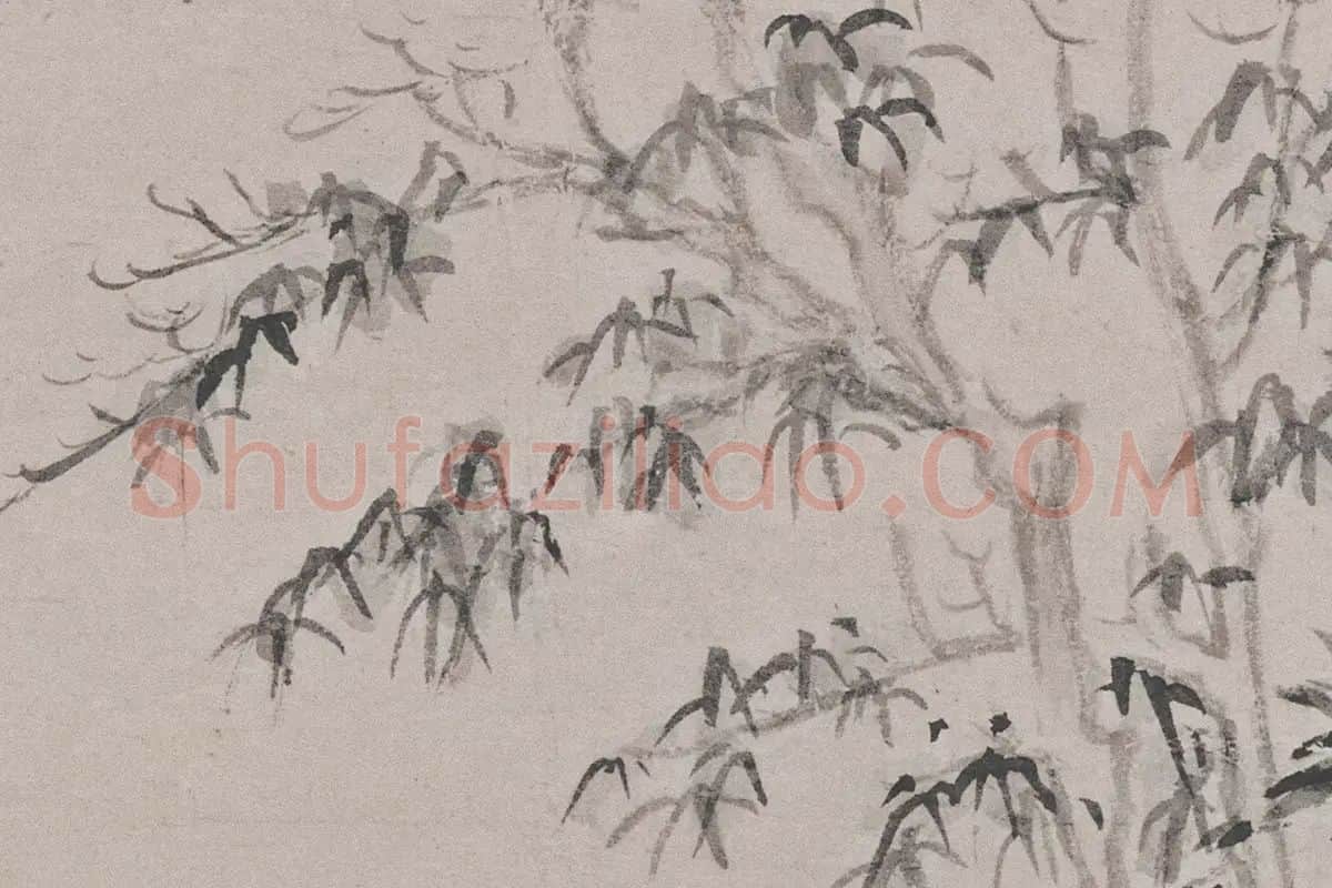 倪瓒山水画《秋亭嘉树图》高清大图局部细节 (7)