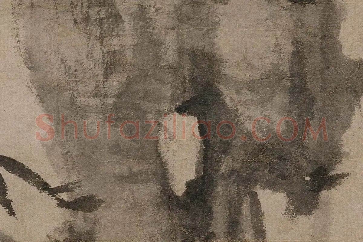 倪瓒水墨画《梧竹秀石图》高清大图局部细节 (4)