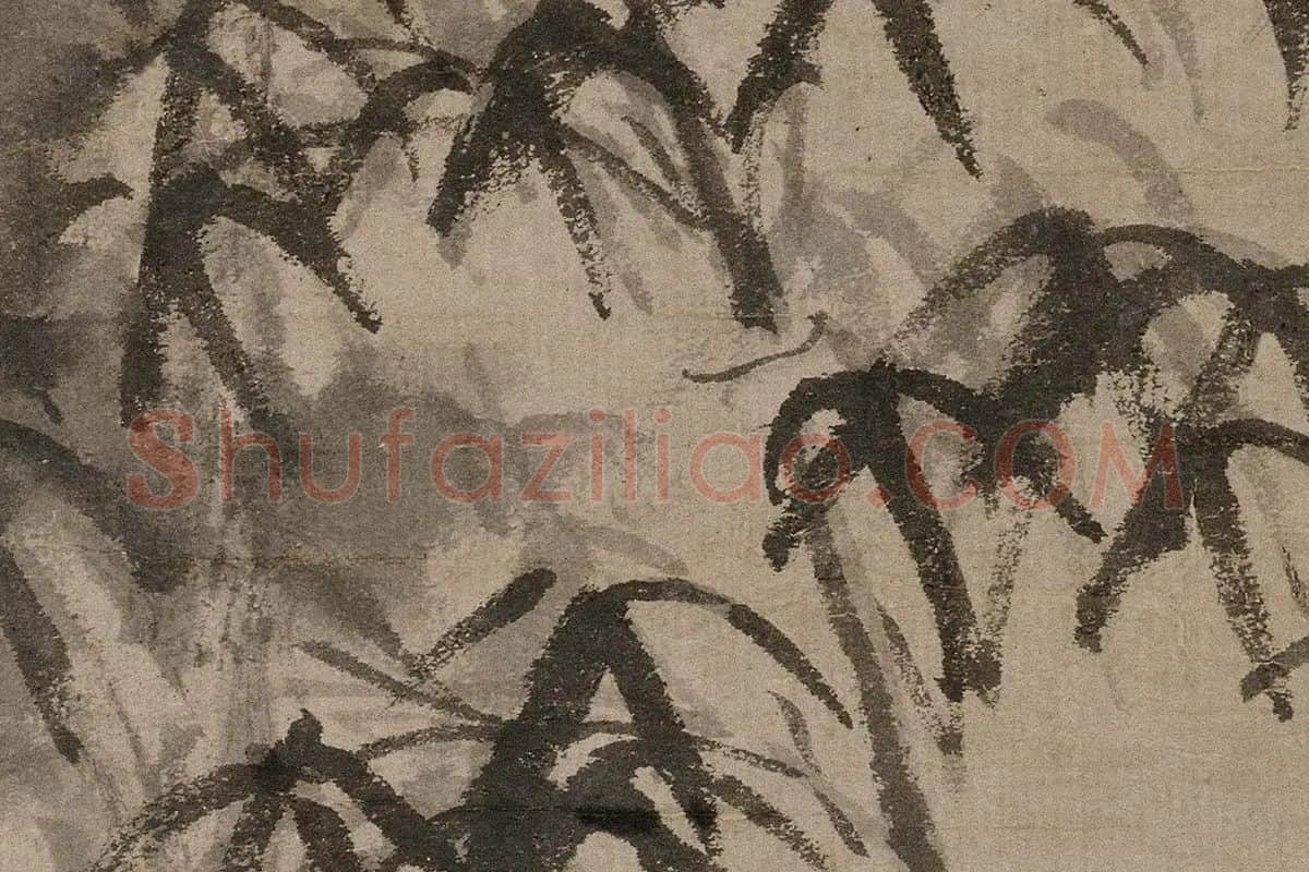 倪瓒水墨画《梧竹秀石图》高清大图局部细节 (9)