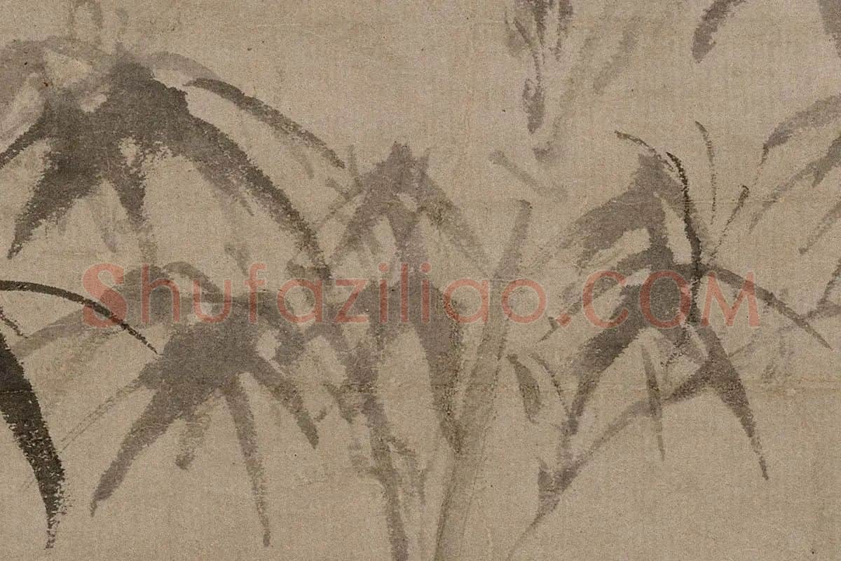 倪瓒水墨画《梧竹秀石图》高清大图局部细节 (10)