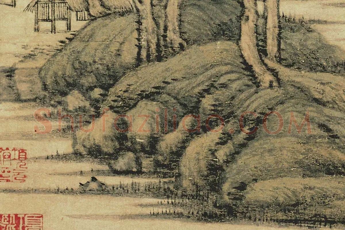 倪瓒山水画《水竹居图》高清大图局部细节 (2)