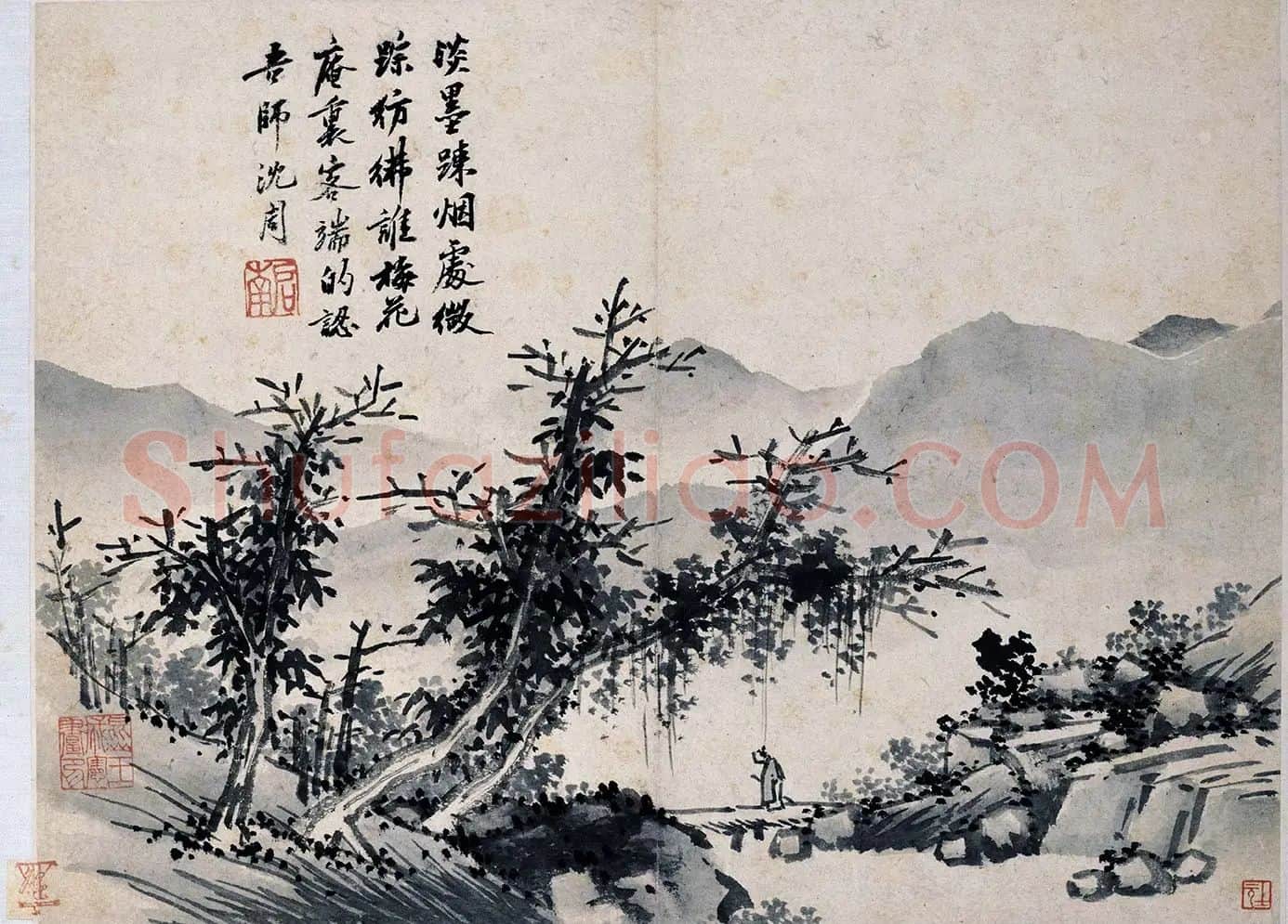沈周水墨画《秋景山水》页