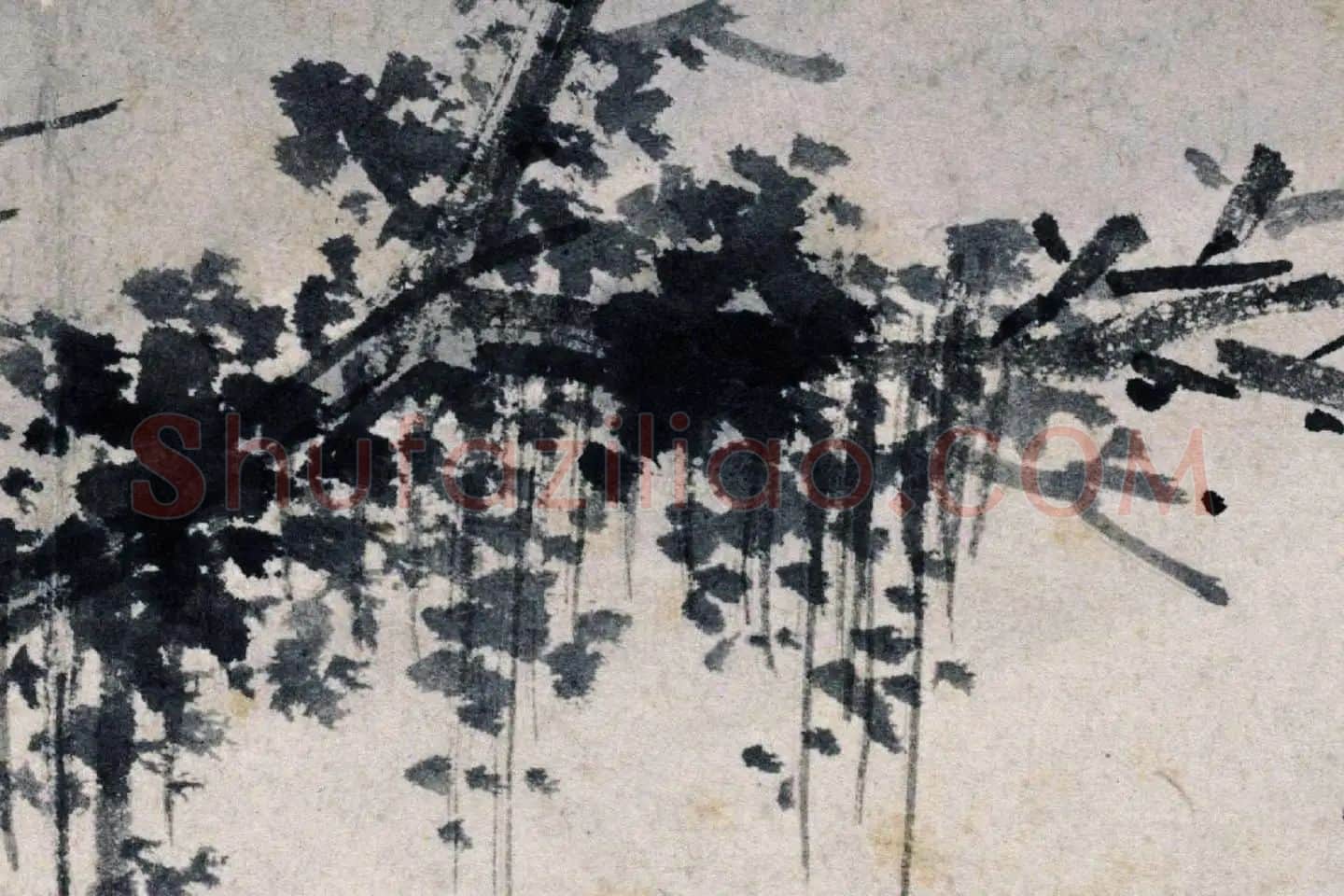 沈周水墨画《秋景山水》高清大图局部 (2)