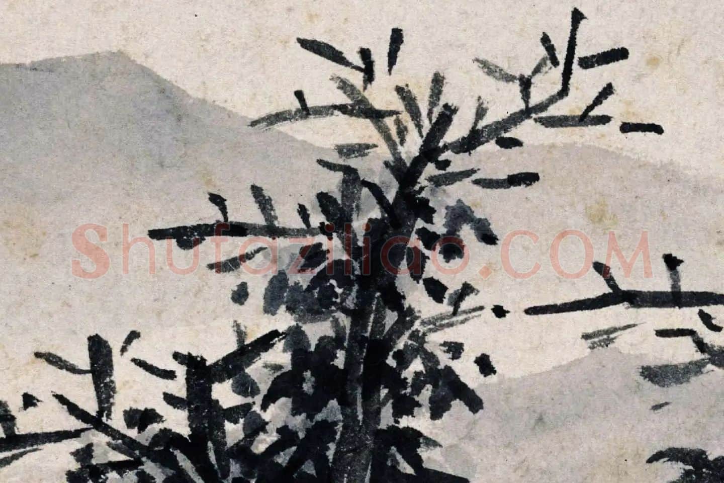 沈周水墨画《秋景山水》高清大图局部 (4)