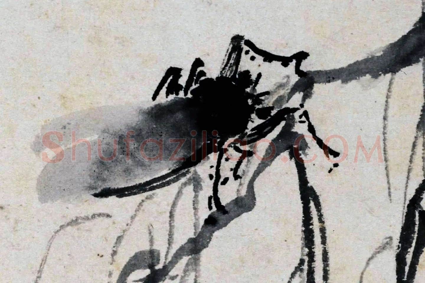 沈周水墨画《秋柳鸣蝉图》高清大图局部 (1)