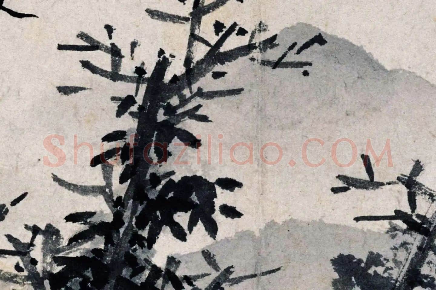 沈周水墨画《秋景山水》高清大图局部 (5)
