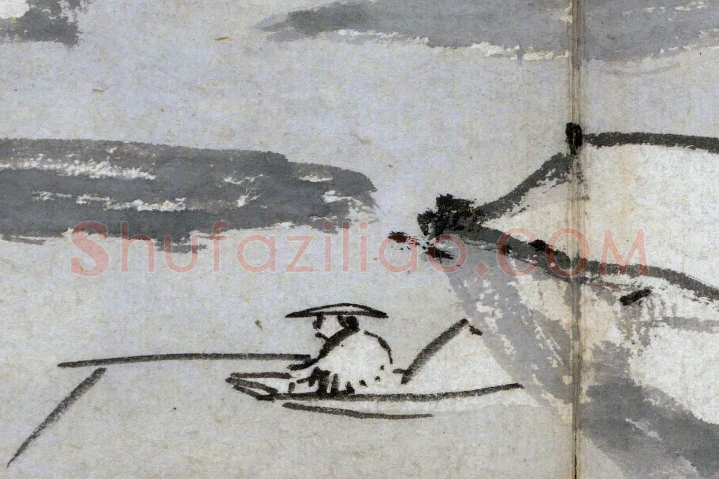 沈周雪景山水画《雪江渔夫图》高清大图局部 (1)
