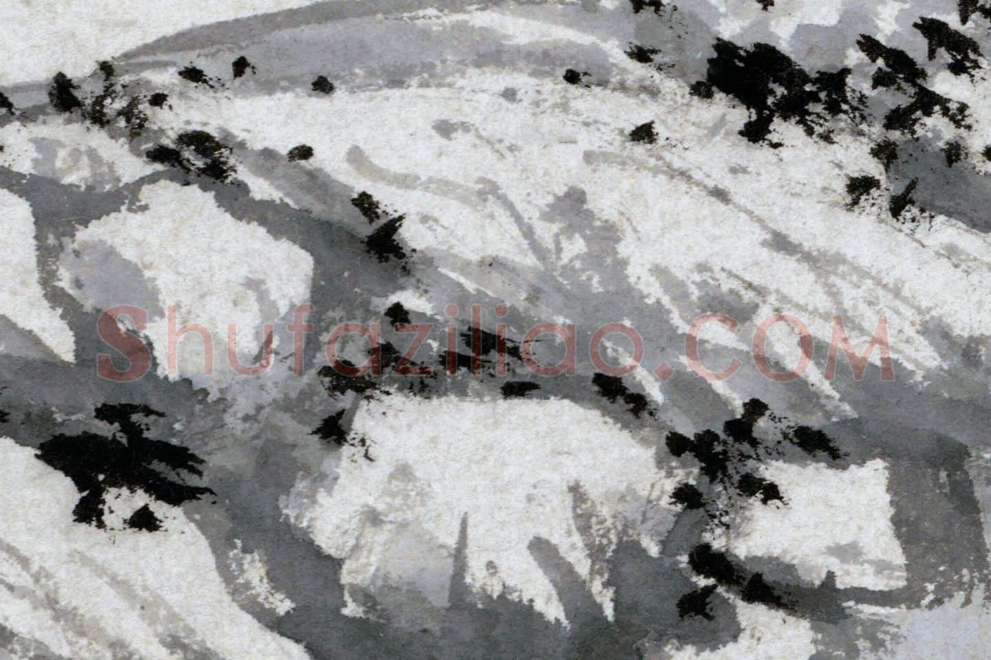 沈周雪景山水画《雪江渔夫图》高清大图局部 (2)