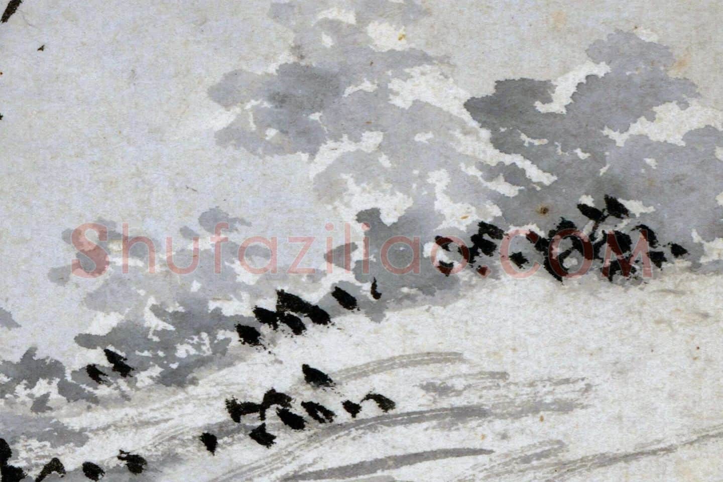 沈周雪景山水画《雪江渔夫图》高清大图局部 (4)