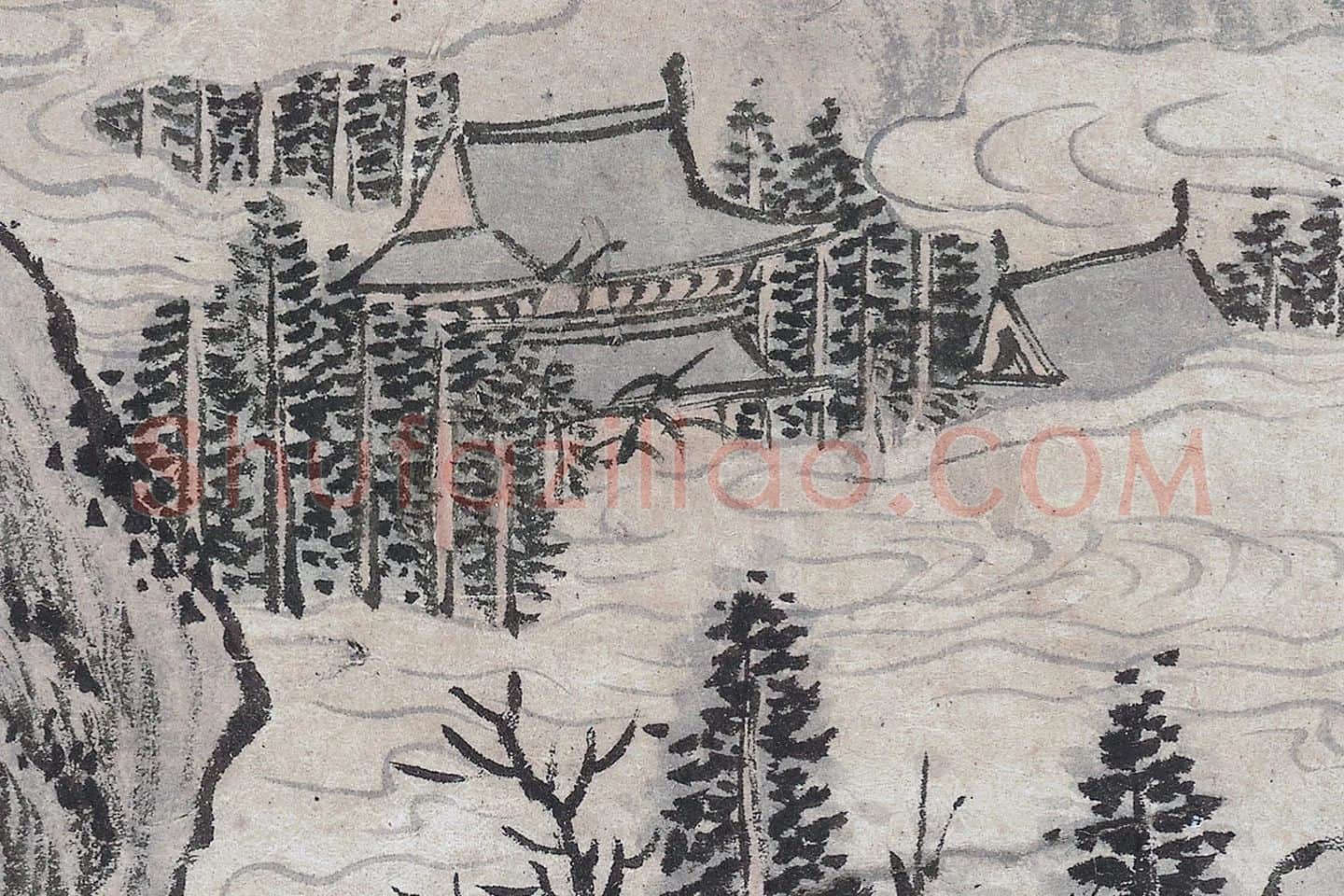 沈周山水画《春云叠嶂图》局部 (1)