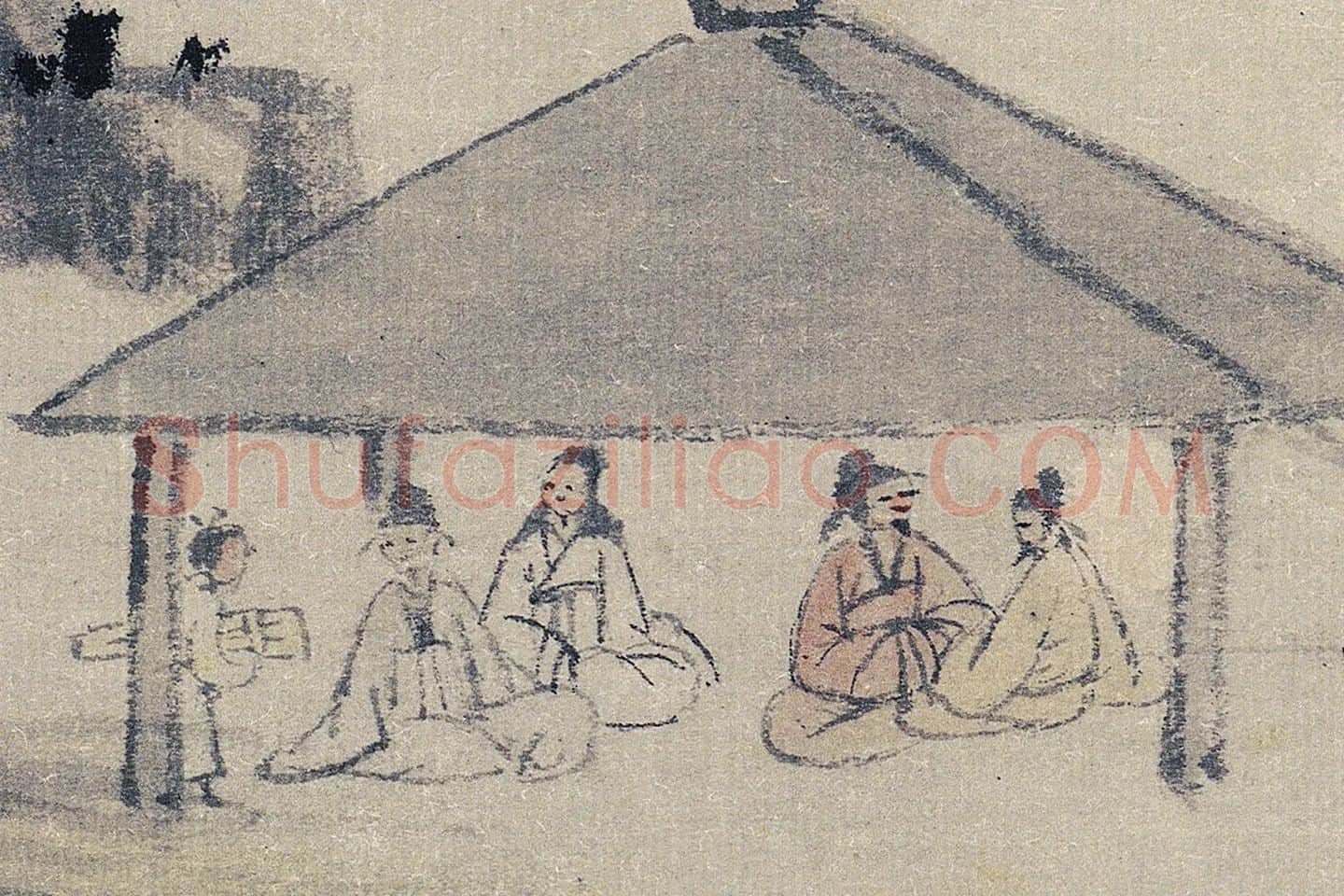 沈周山水画《魏园雅集图》高清大图局部 (1)